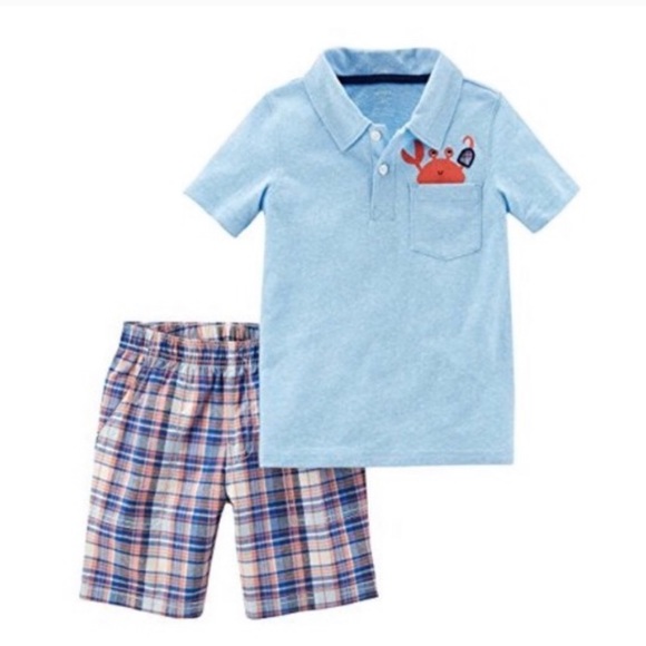 Carters Crab Pocket Polo w Plaid shorts 18m - Picture 1 of 4